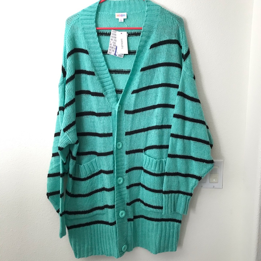 Lularoe Lucille Mint & Black Stripe Sweater NWT
